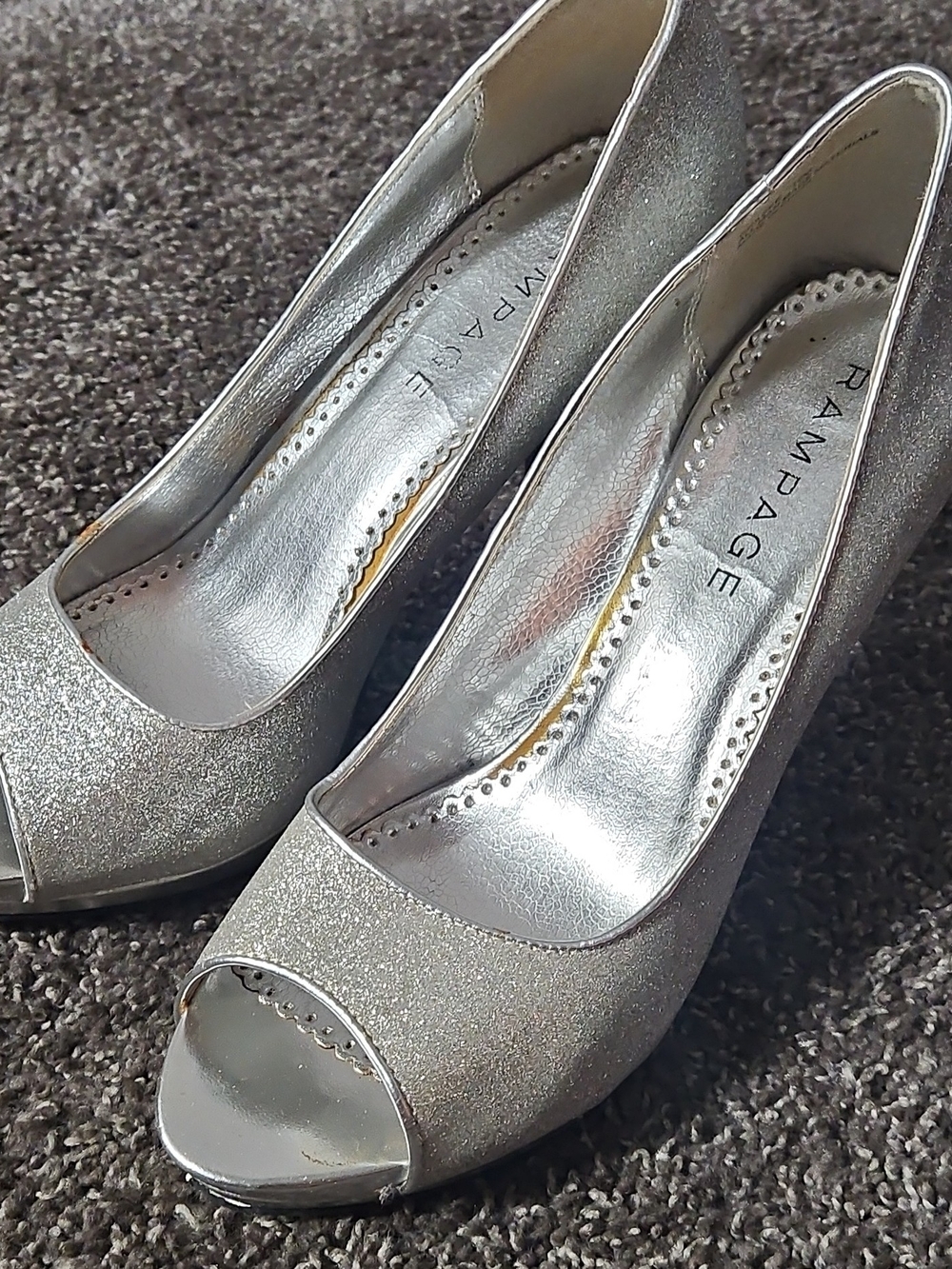 Rampage Silver Glitter Open-Toe Pumps